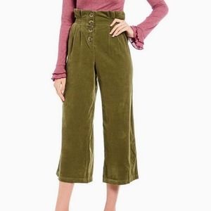 Chelsea & Violet Wide Leg High Waist Corduroy Paperbag Crop Pants Green Size 27